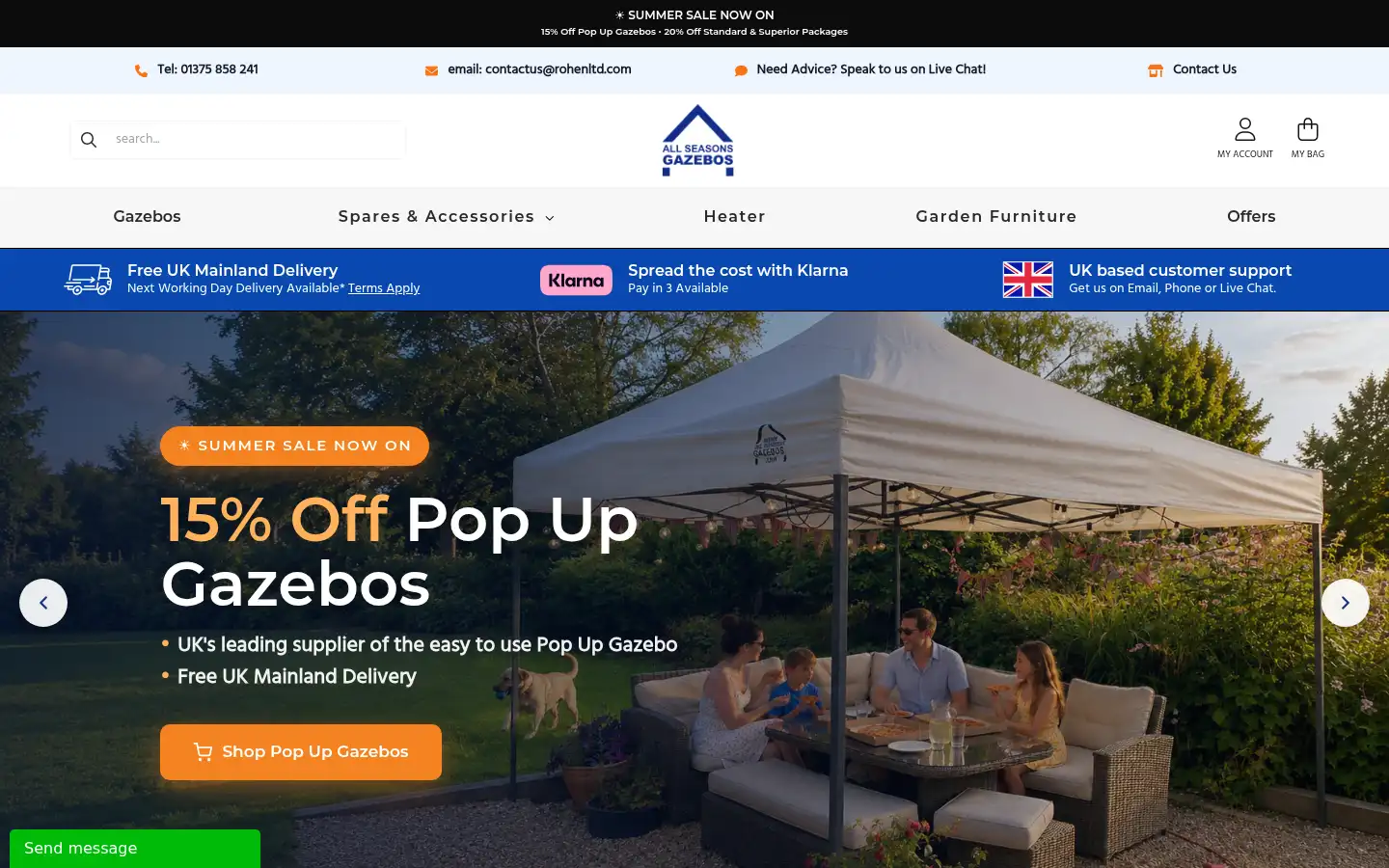 Screenshot of allseasonsgazebos.com