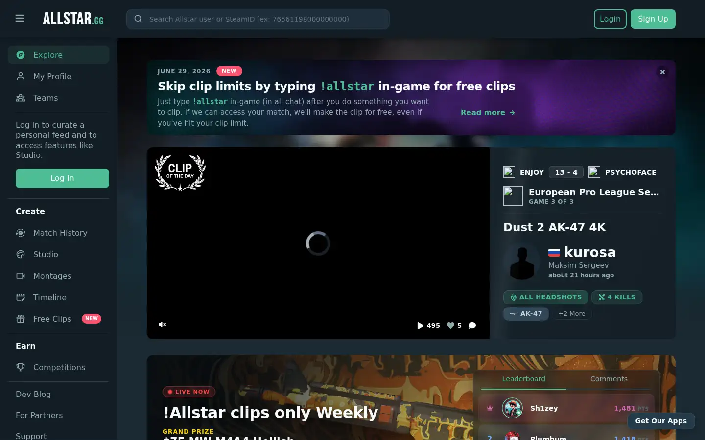 Screenshot of allstar.gg