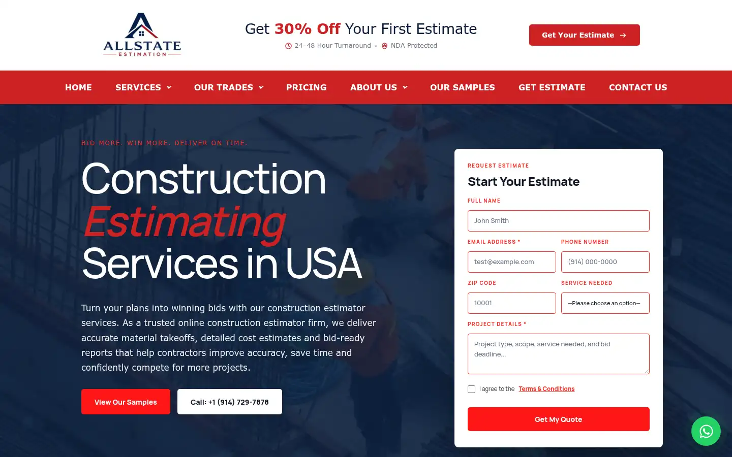Screenshot of allstateestimation.com
