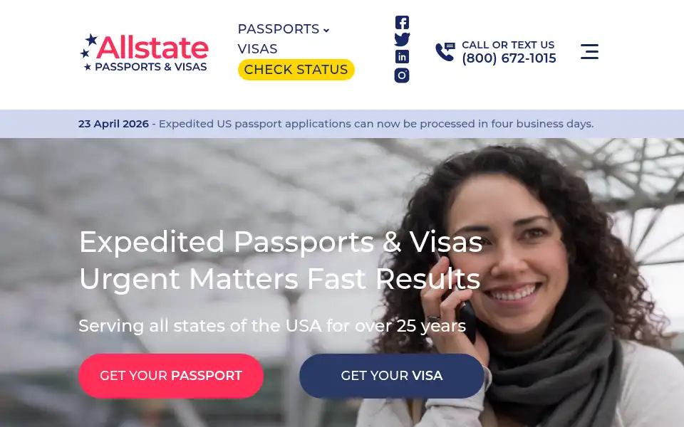 Screenshot of allstatepassports.com