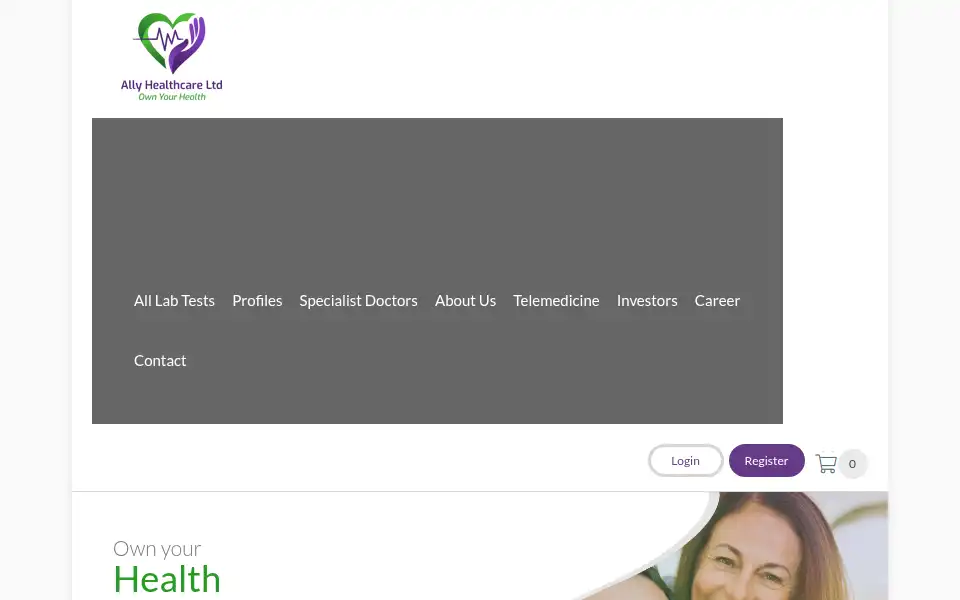 Screenshot of allyhealthcare.co.uk