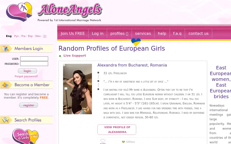 Screenshot of aloneangels.com