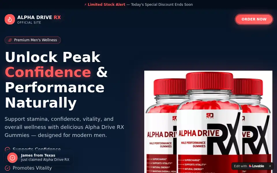 Screenshot of alpha-drive-rx-gummies-us.lovable.app
