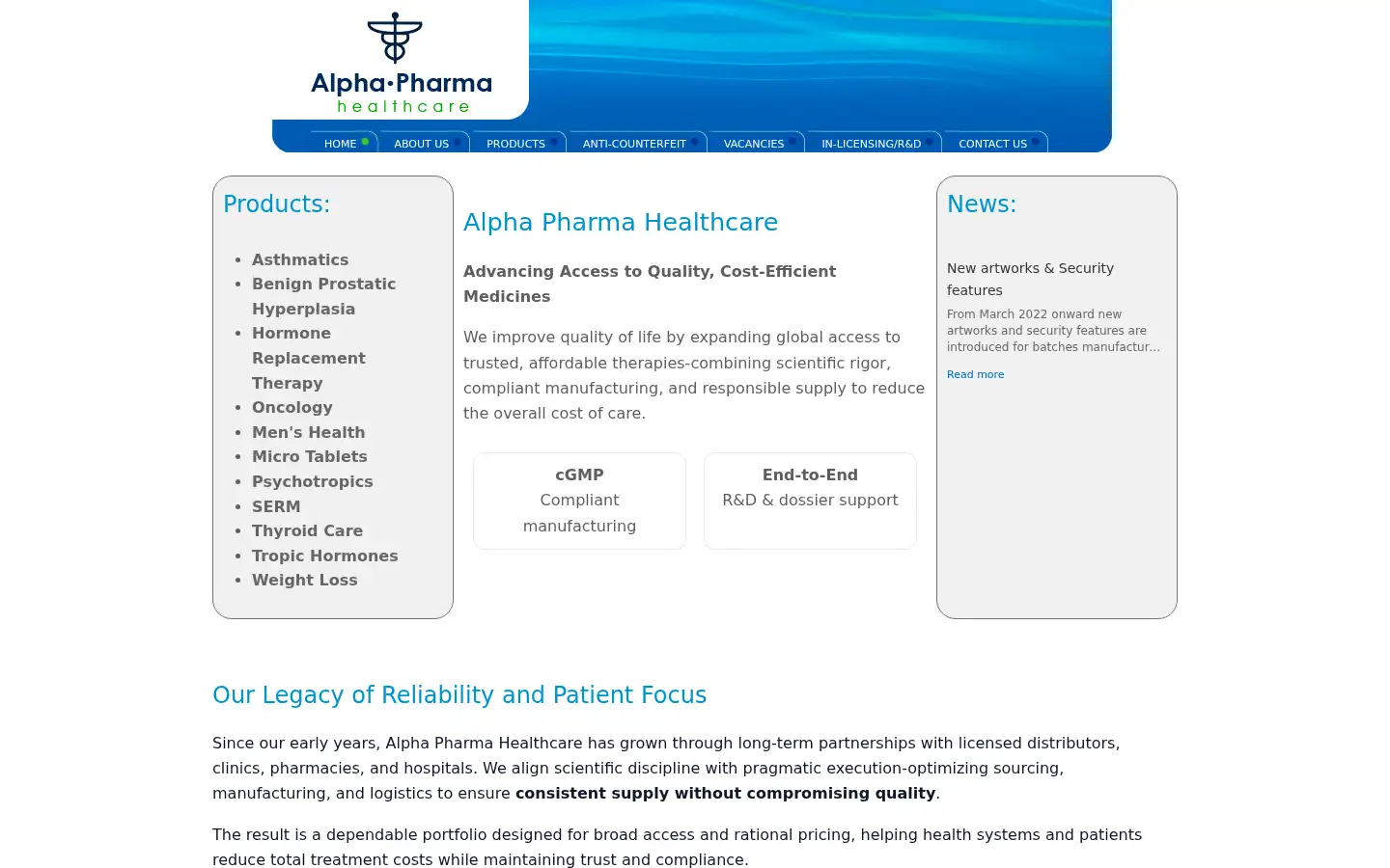 Screenshot of alpha-pharma.co