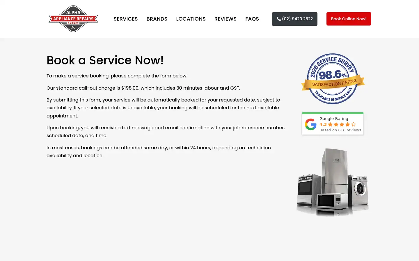 Screenshot of alphaappliance.com.au