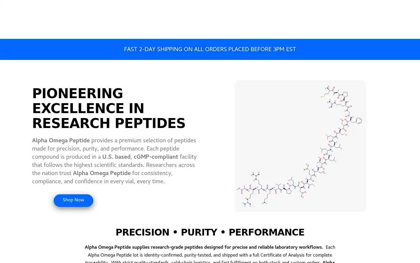 Screenshot of alphaomegapeptide.com