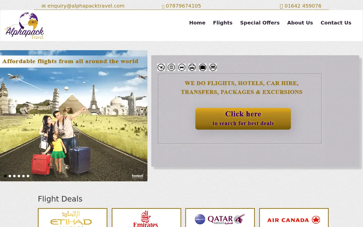 Screenshot of alphapacktravel.com