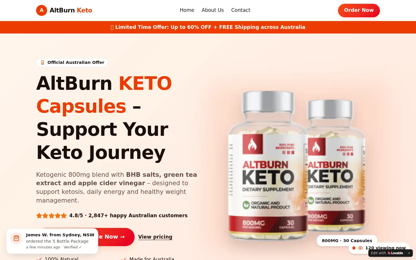 Screenshot of altburnketocapsules.lovable.app