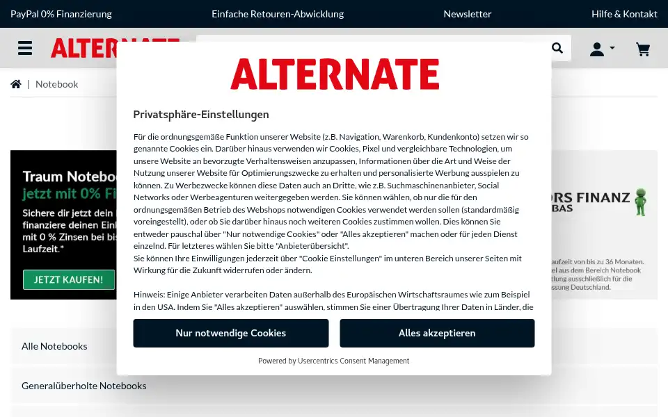 Screenshot of alternate.co.uk