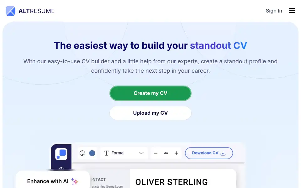 Screenshot of altresume.com
