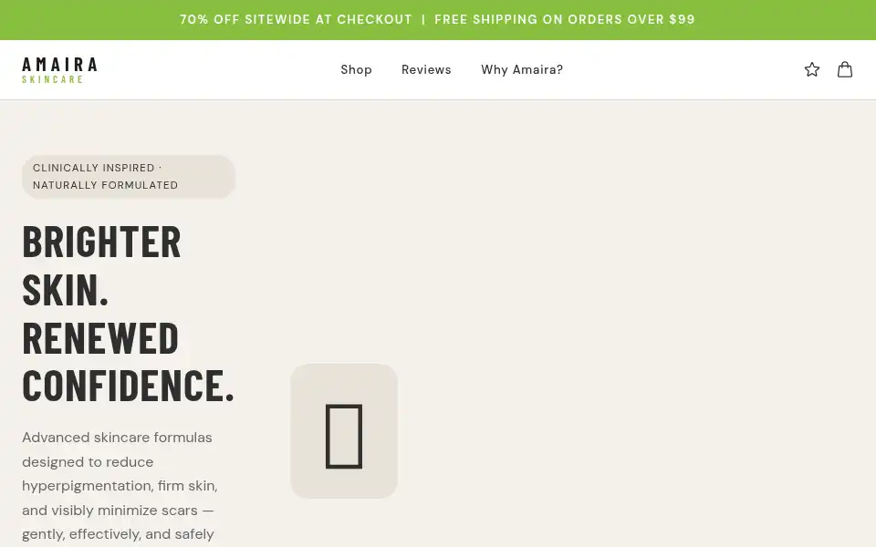 Screenshot of amairaskincare.com