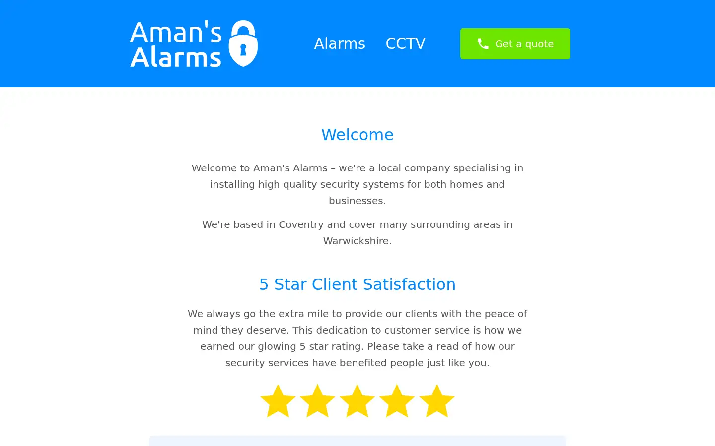 Screenshot of amans-alarms.uk