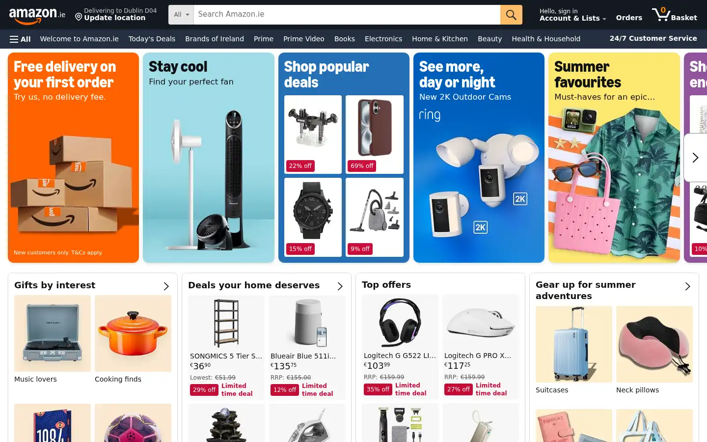 Screenshot of amazon.ie