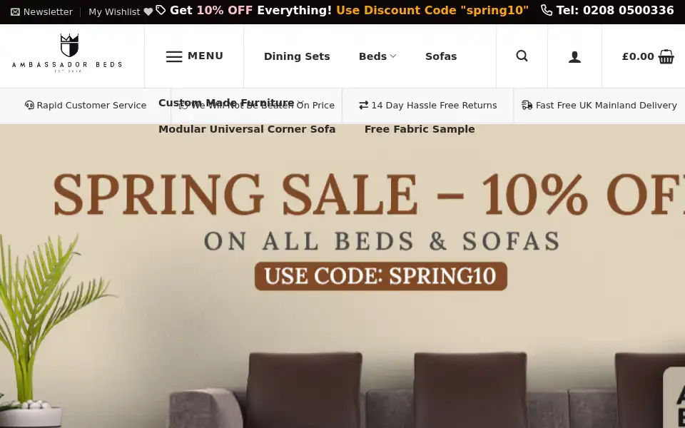 Screenshot of ambassadorbeds.co.uk