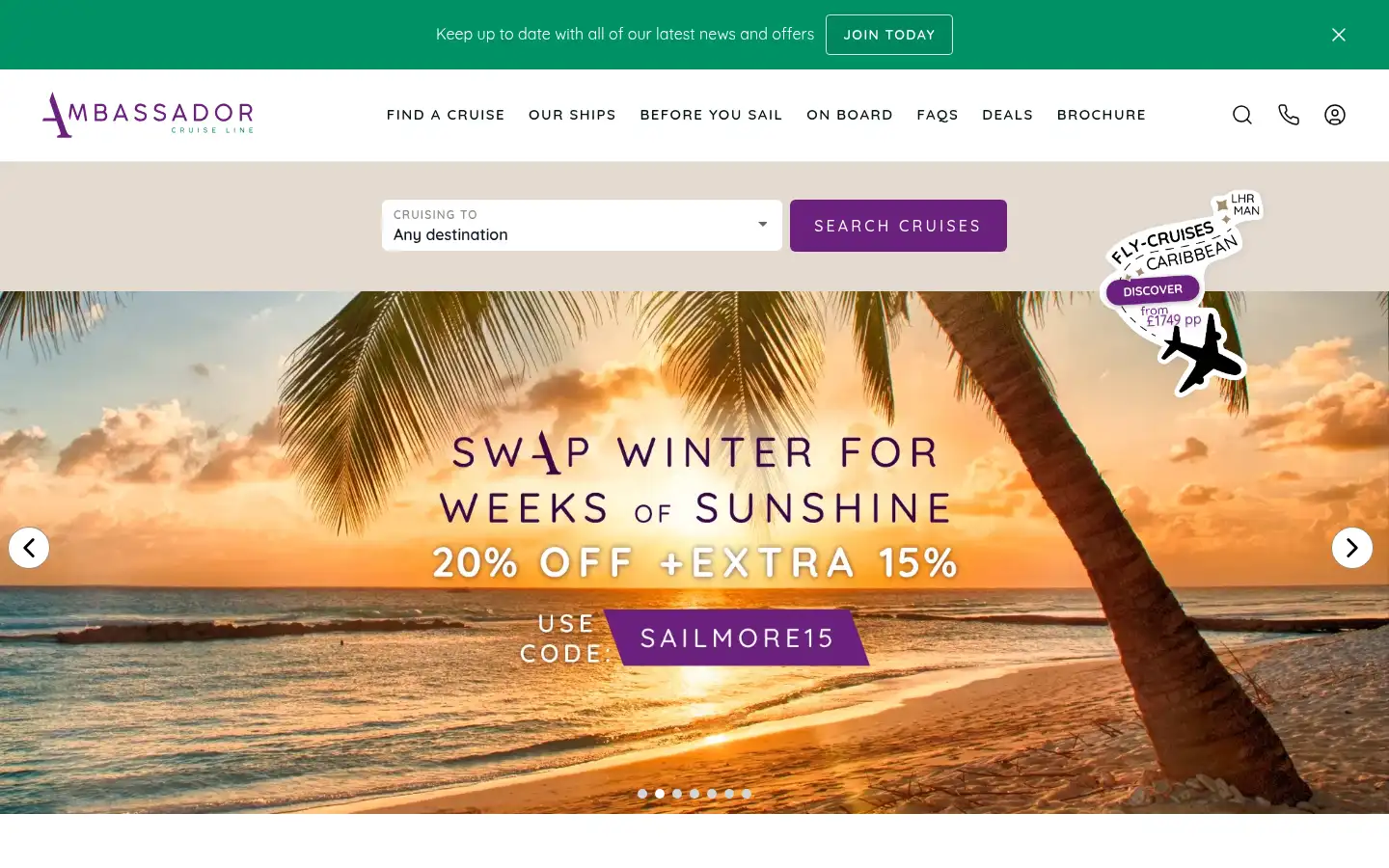 Screenshot of ambassadorcruiseline.com