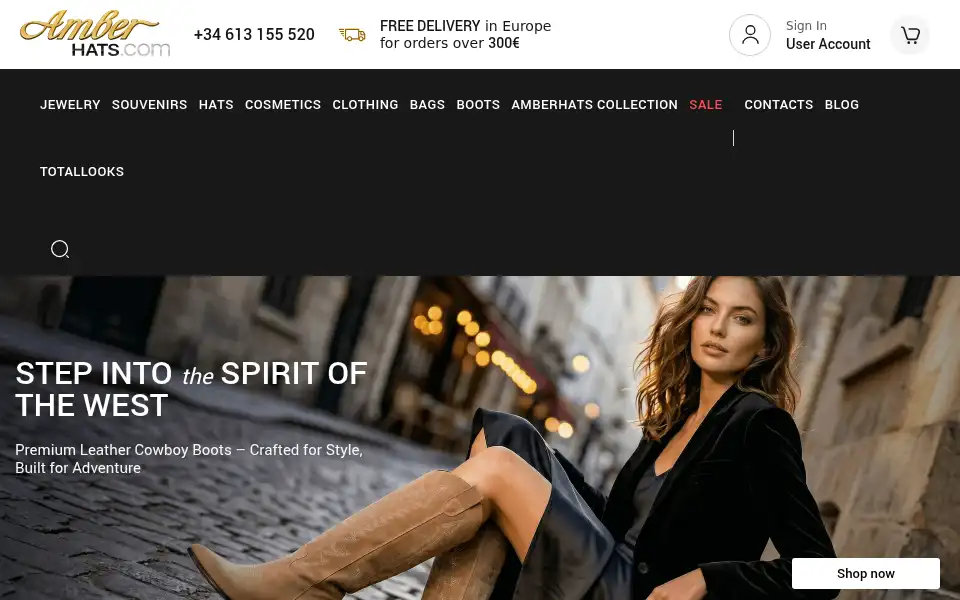 Screenshot of amberhats.com