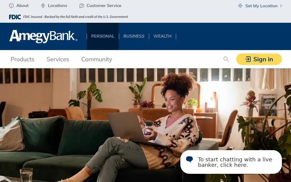 Screenshot of amegybank.com