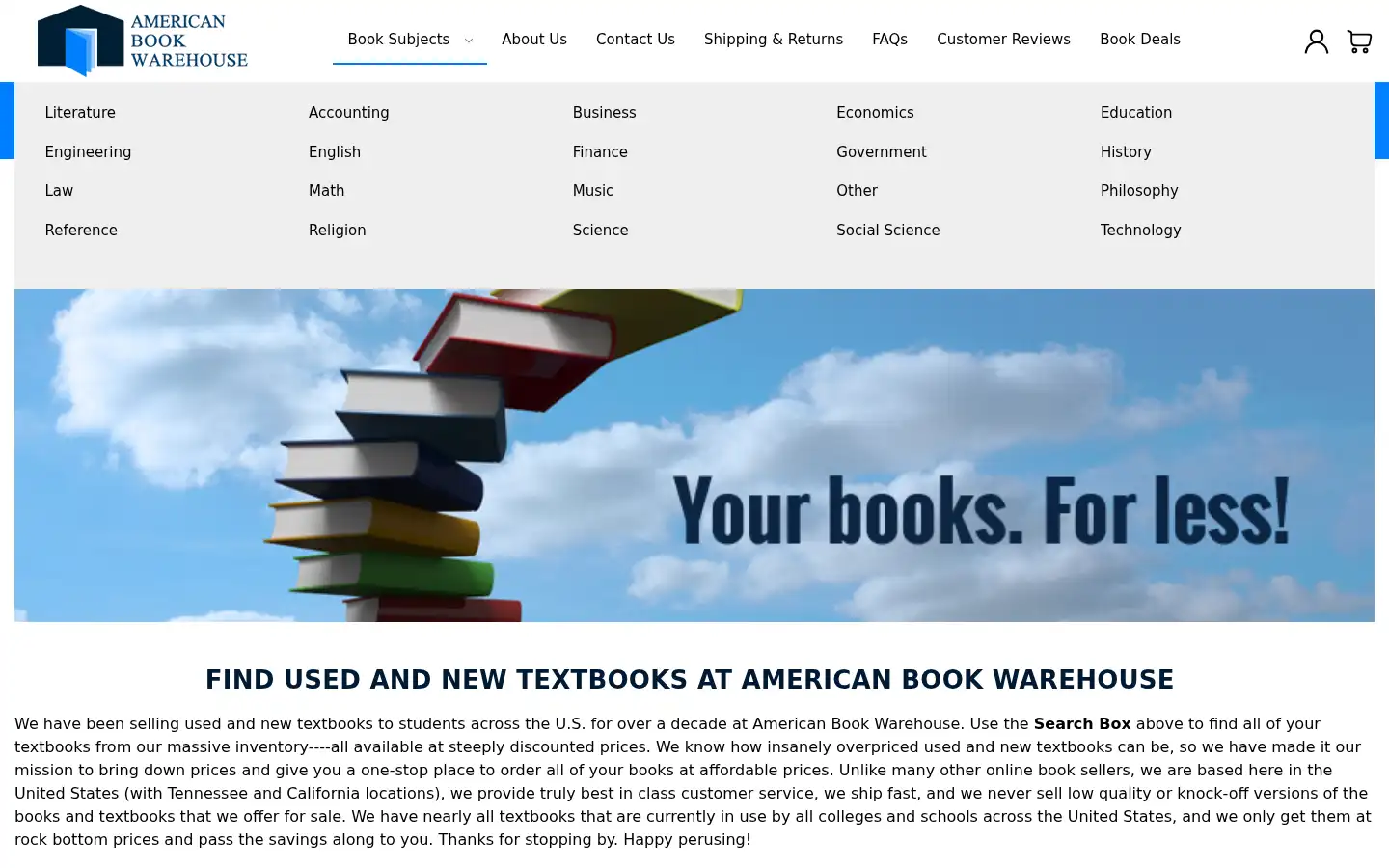 Screenshot of americanbookwarehouse.com