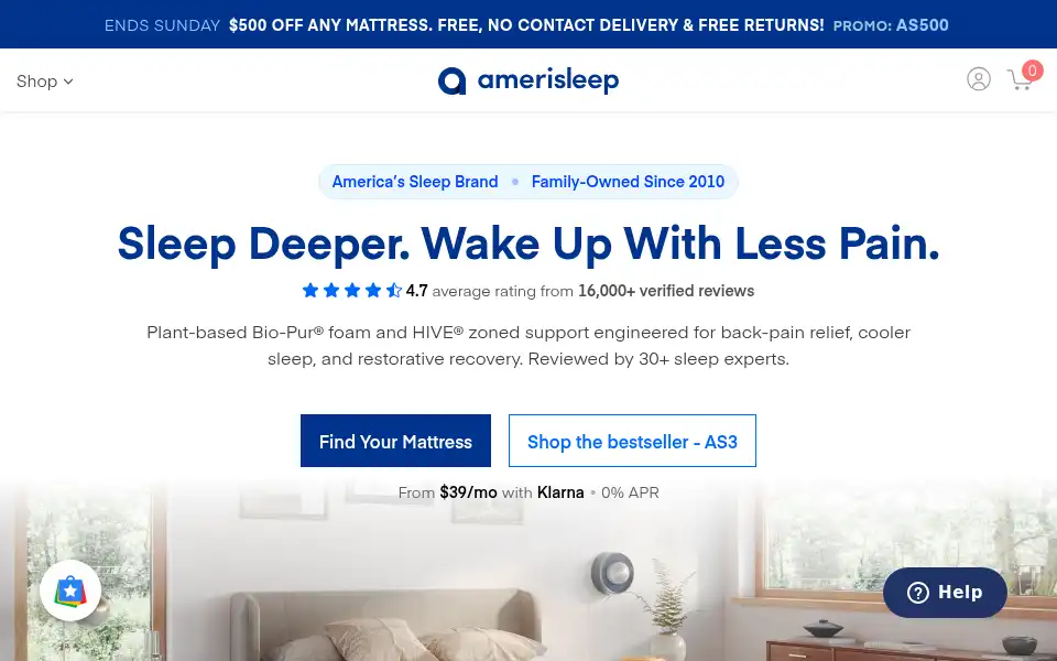 Screenshot of amerisleep.com
