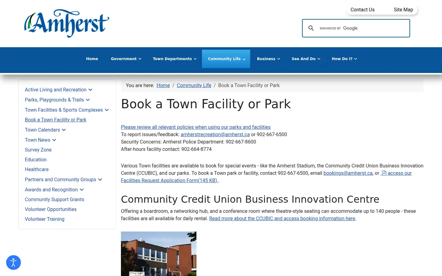 Screenshot of amherst.ca
