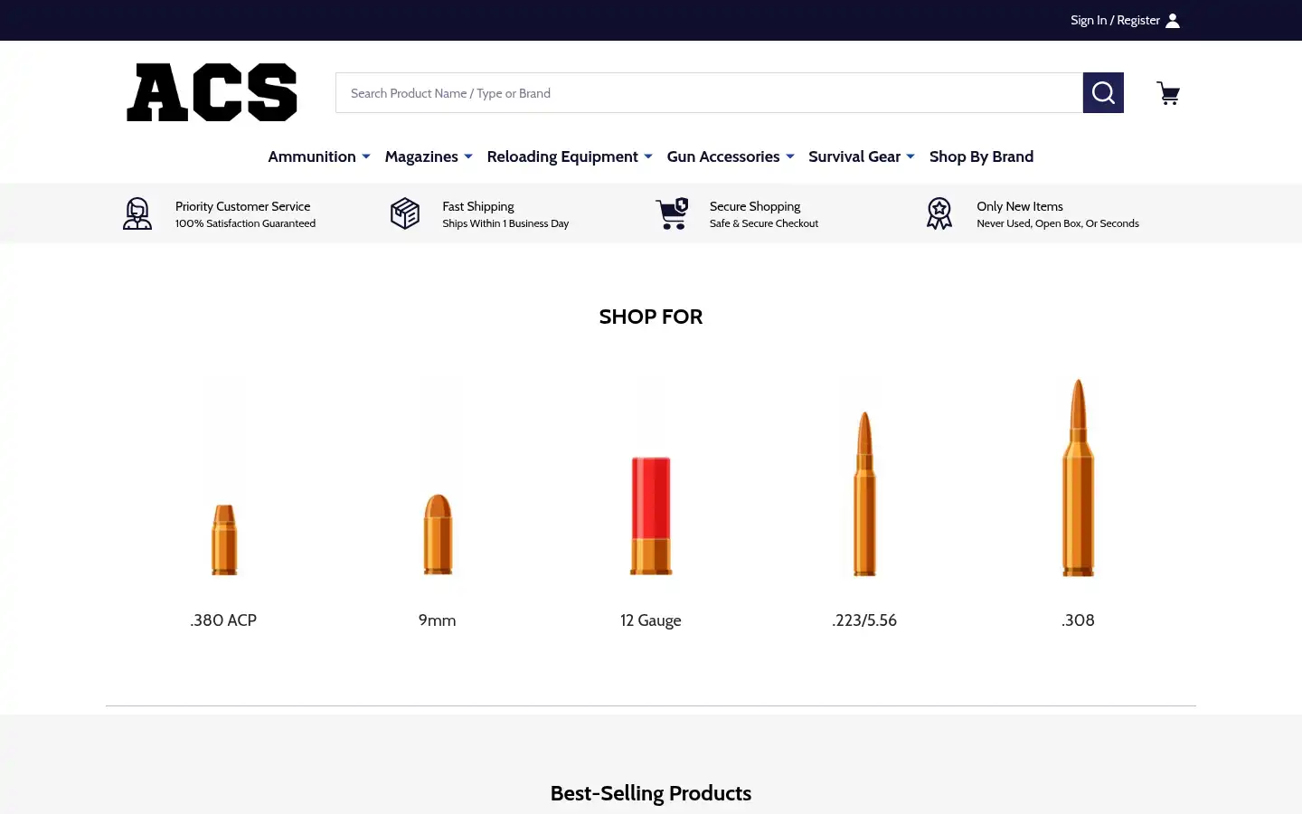 Screenshot of ammocitysupply.com