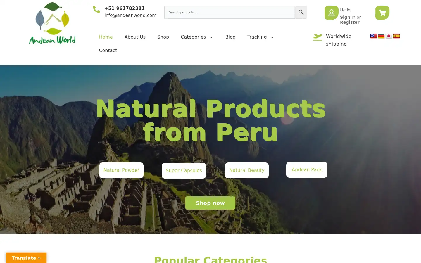 Screenshot of andeanworld.com