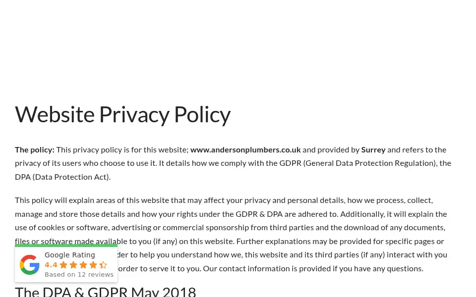 Screenshot of andersonplumbers.co.uk