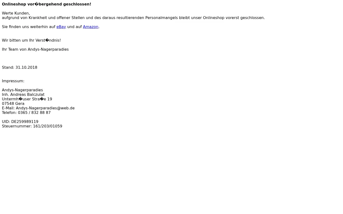 Screenshot of andys-nagerparadies.de