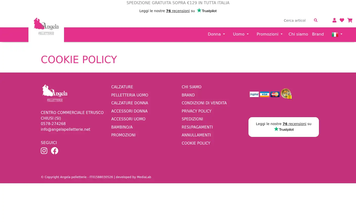 Screenshot of angelapelletterie.net