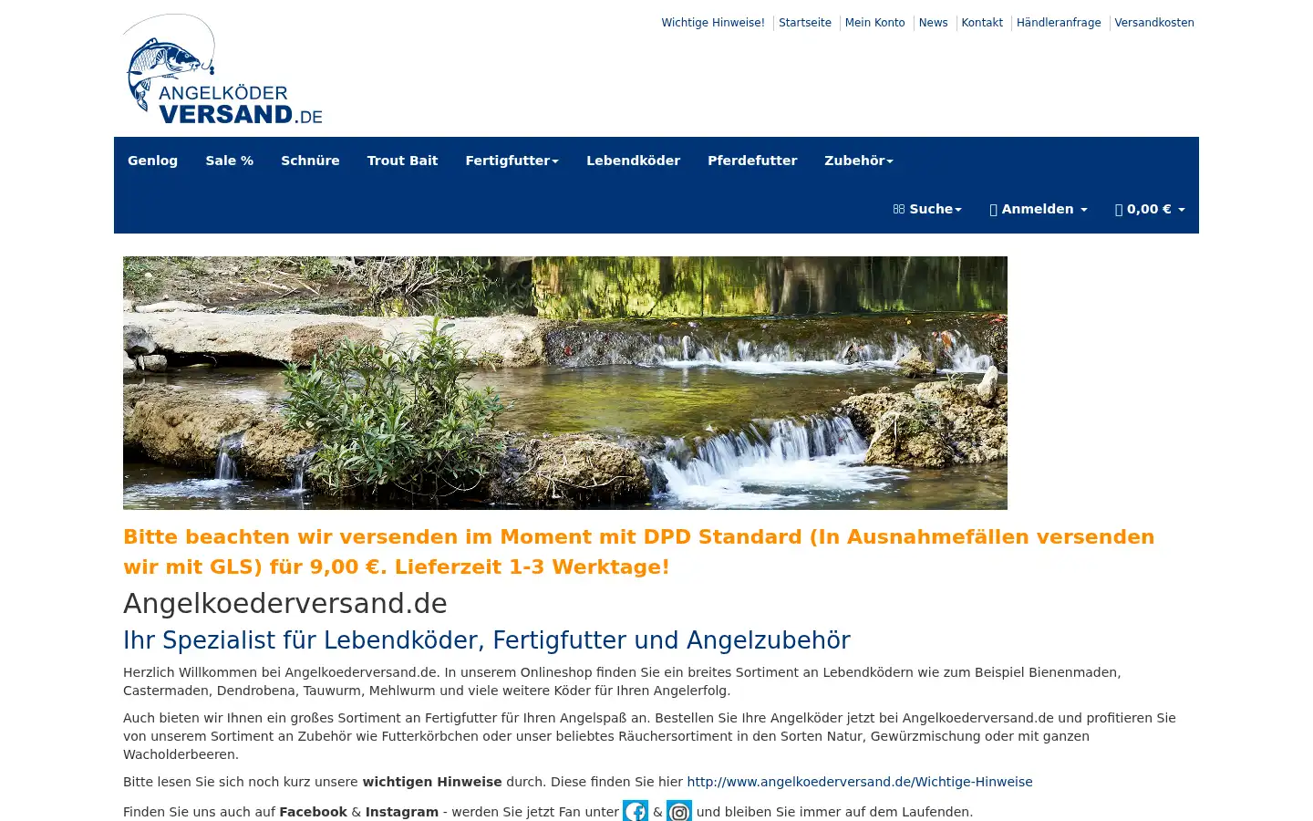Screenshot of angelkoederversand.de
