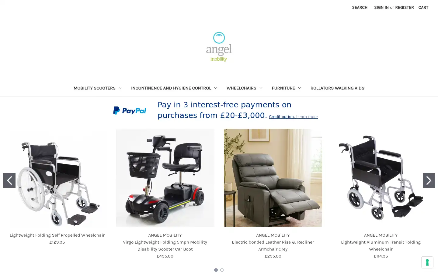 Screenshot of angelmobility.co.uk
