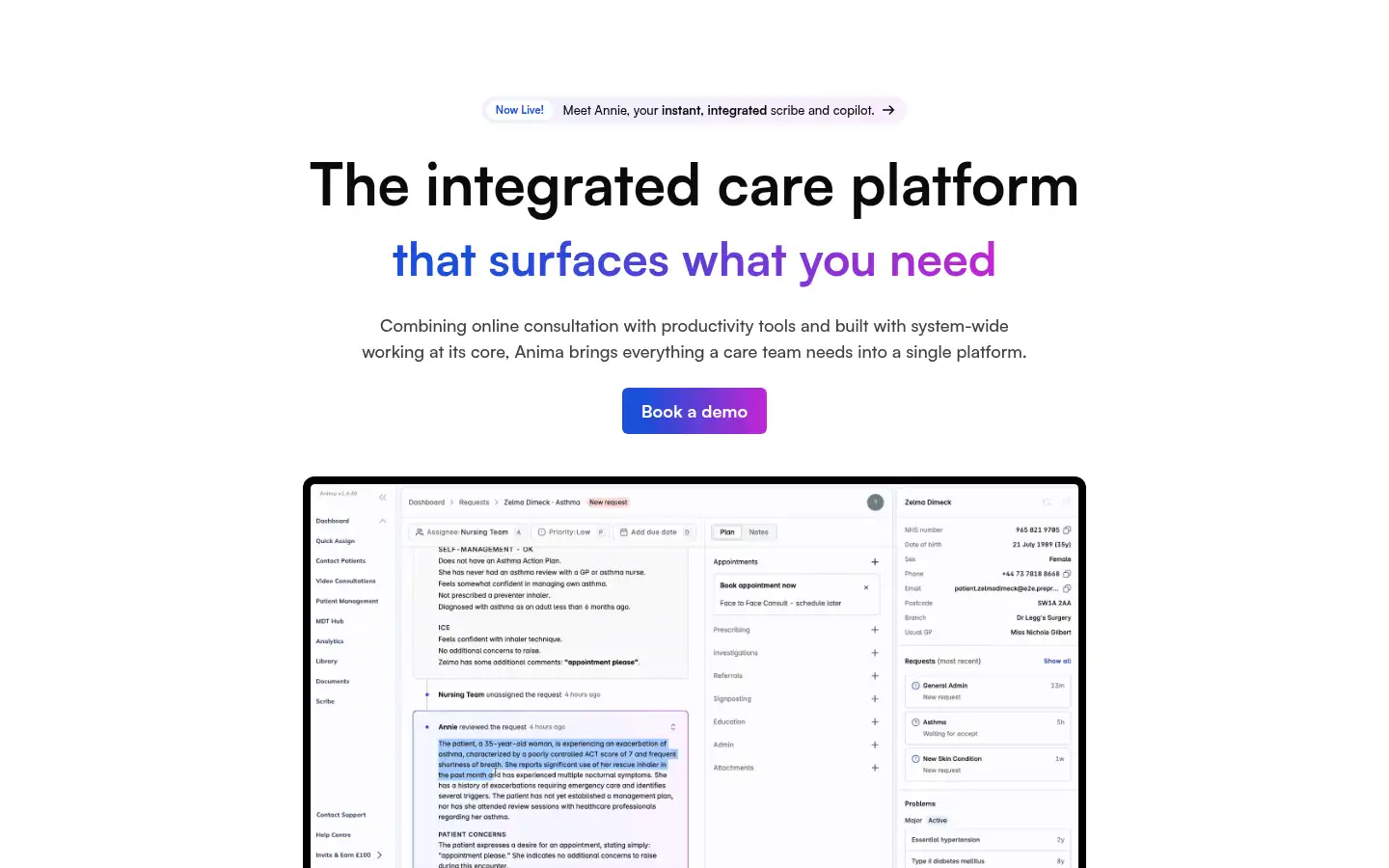 Screenshot of animahealth.com