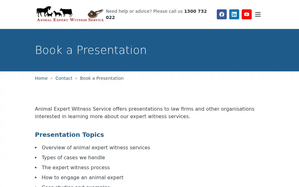 Screenshot of animalexpertwitness.com.au