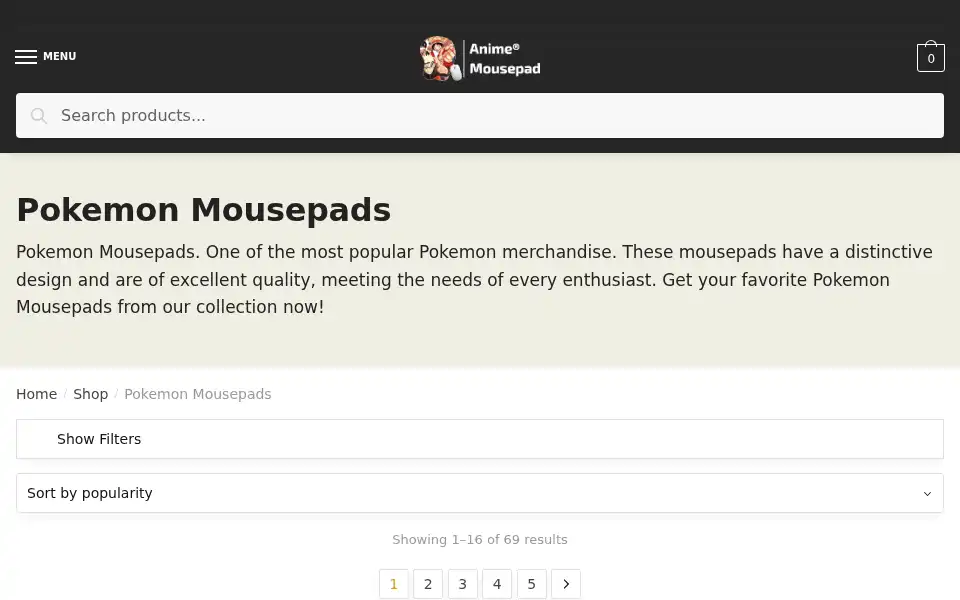 Screenshot of anime-mousepad.com
