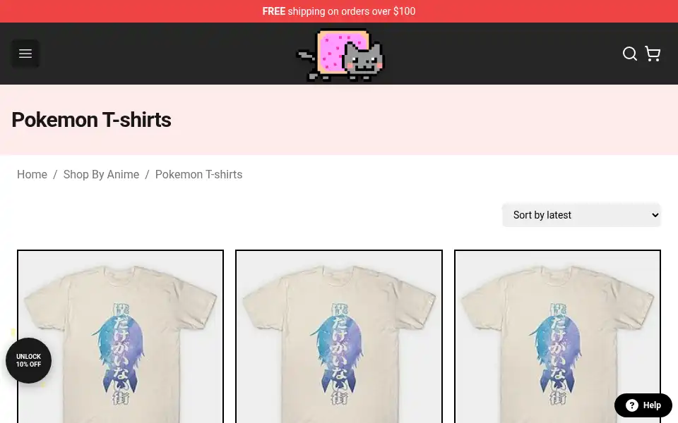 Screenshot of anime-tshirt.com
