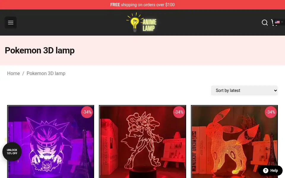 Screenshot of animelightlamp.com
