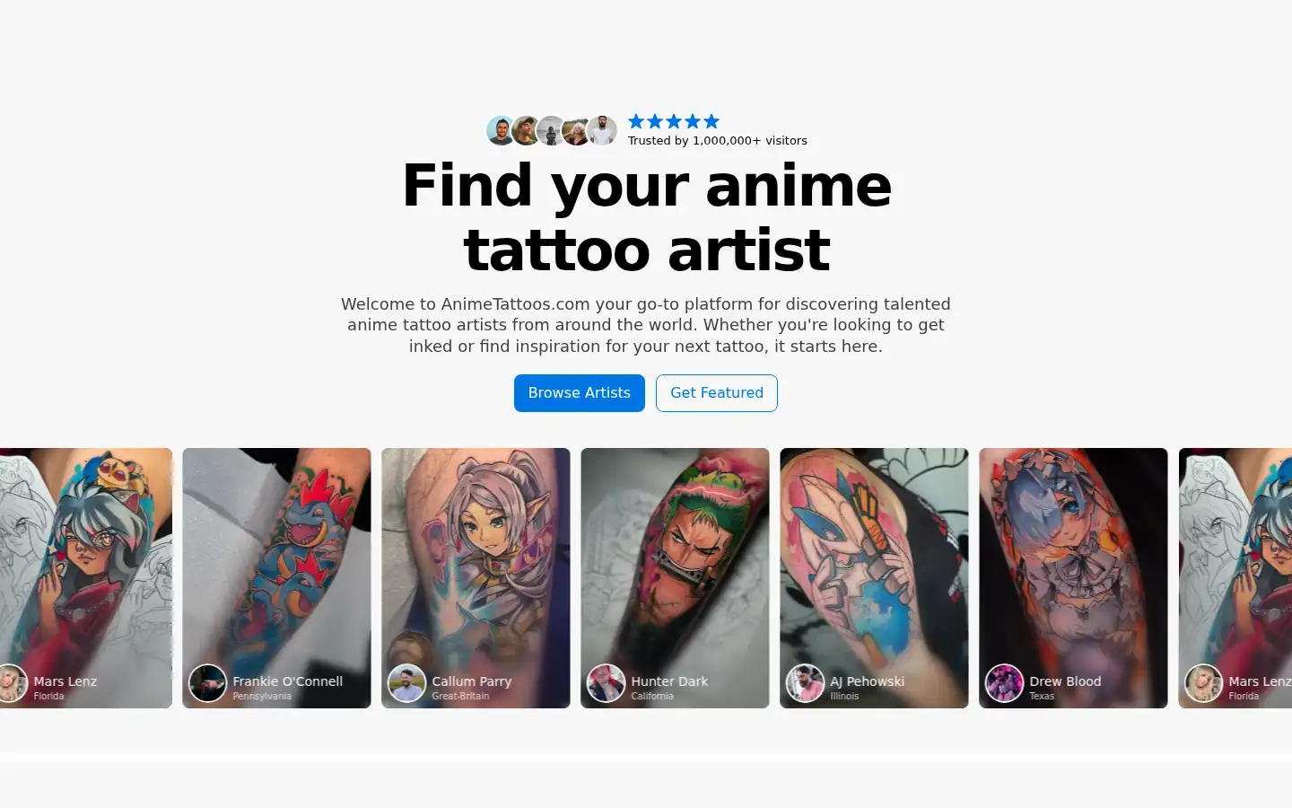 Screenshot of animetattoos.com