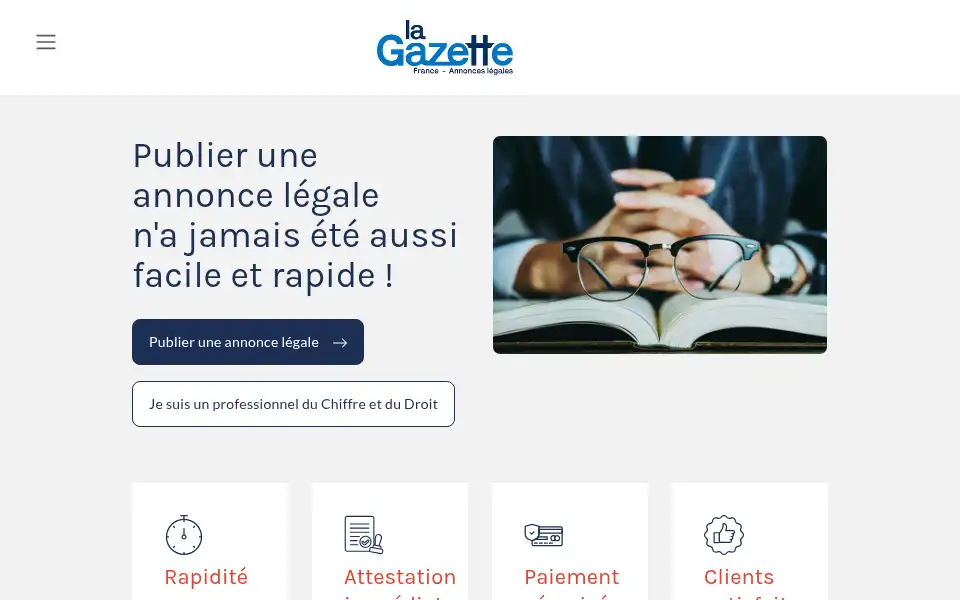 Screenshot of annonceslegales.lagazettefrance.fr