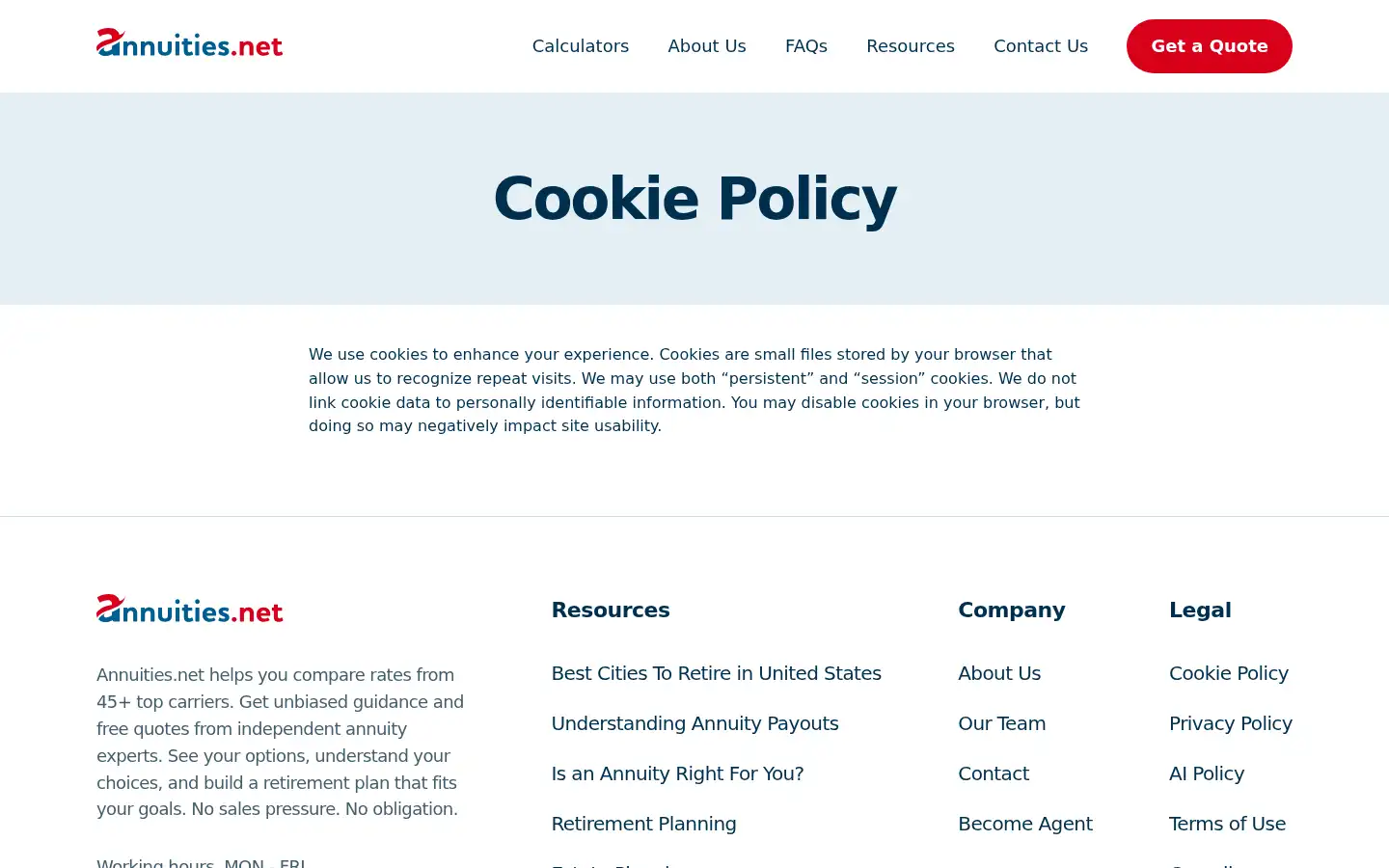 Screenshot of annuities.net