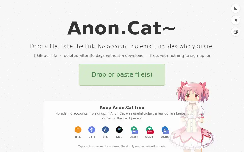 Screenshot of anon.cat