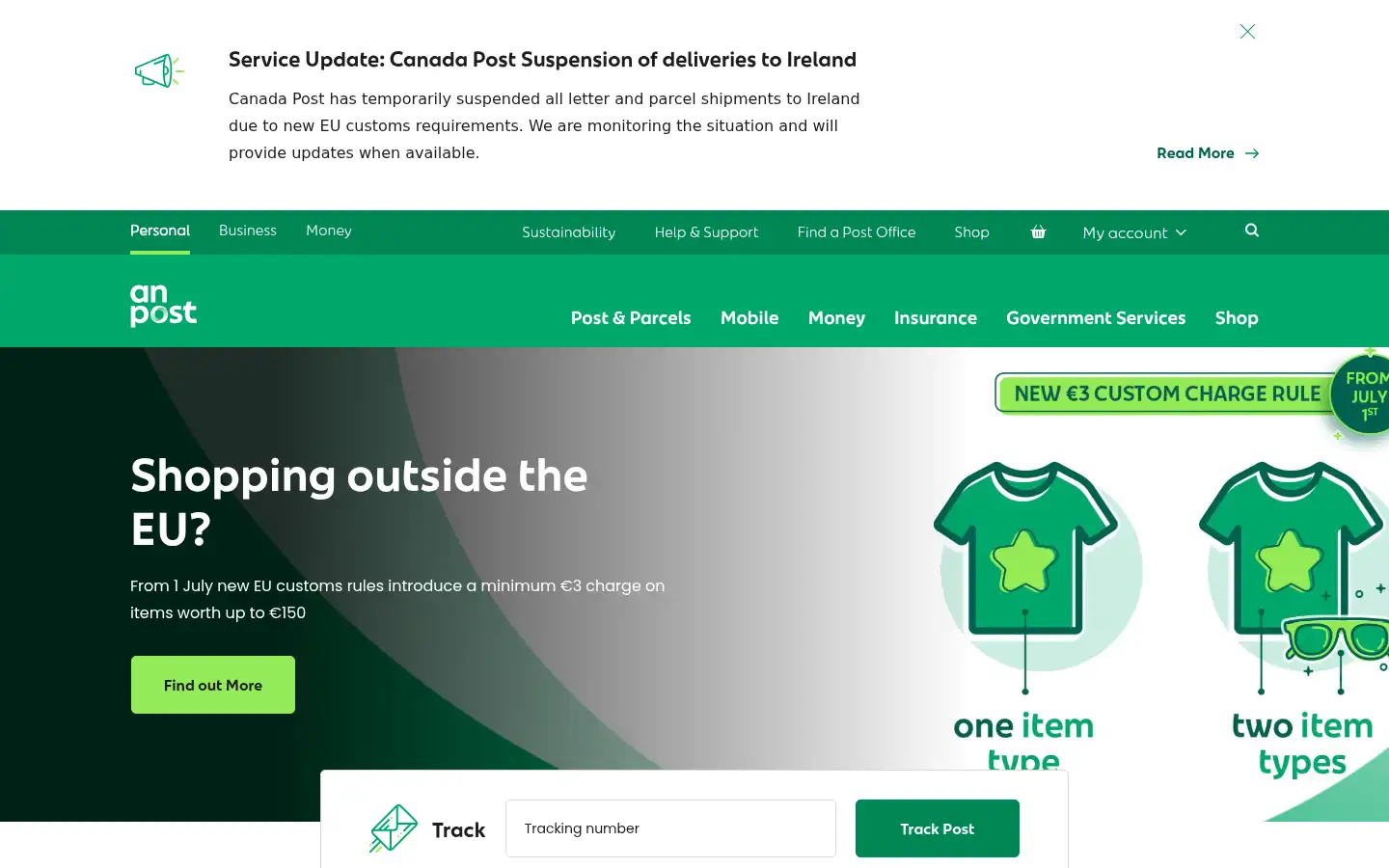 Screenshot of anpost.com