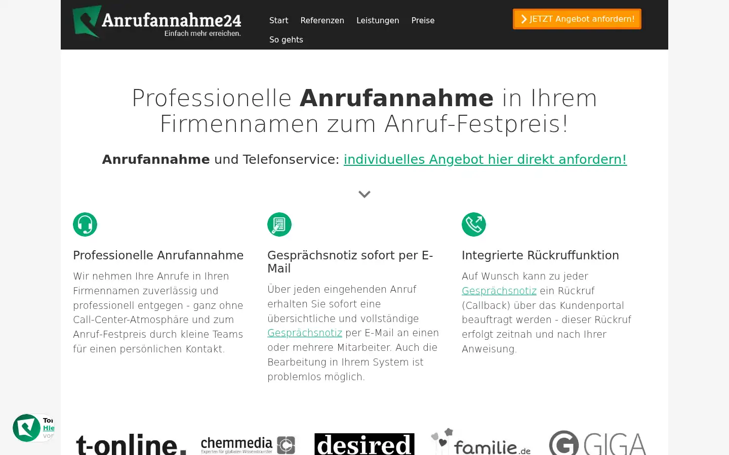 Screenshot of anrufannahme24.de
