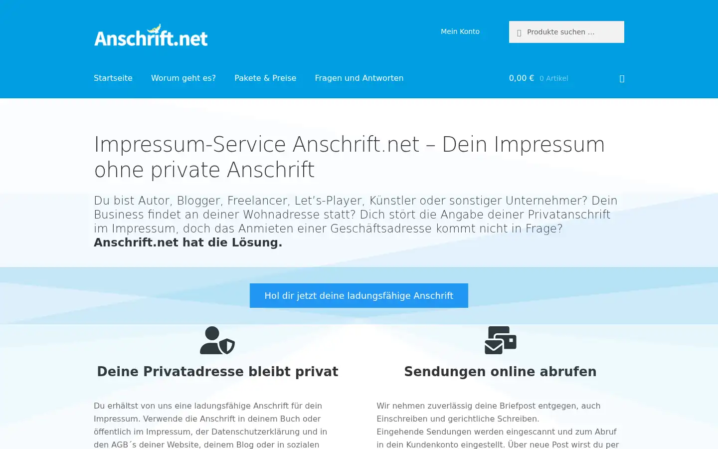 Screenshot of anschrift.net