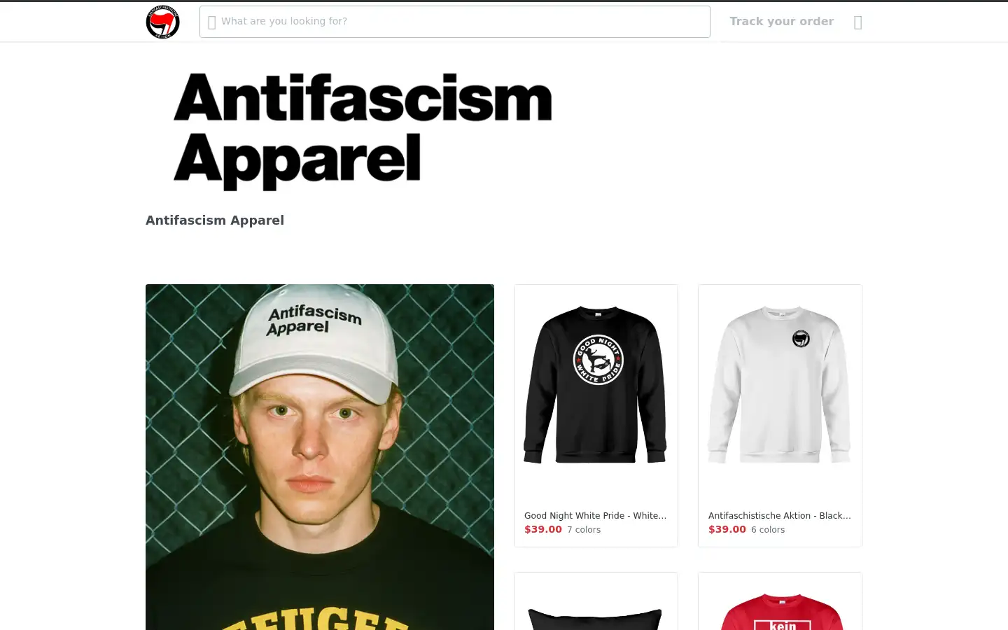 Screenshot of antifascismapparel.com