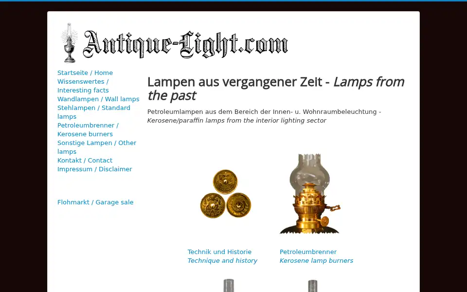 Screenshot of antike-petroleumlampen.de