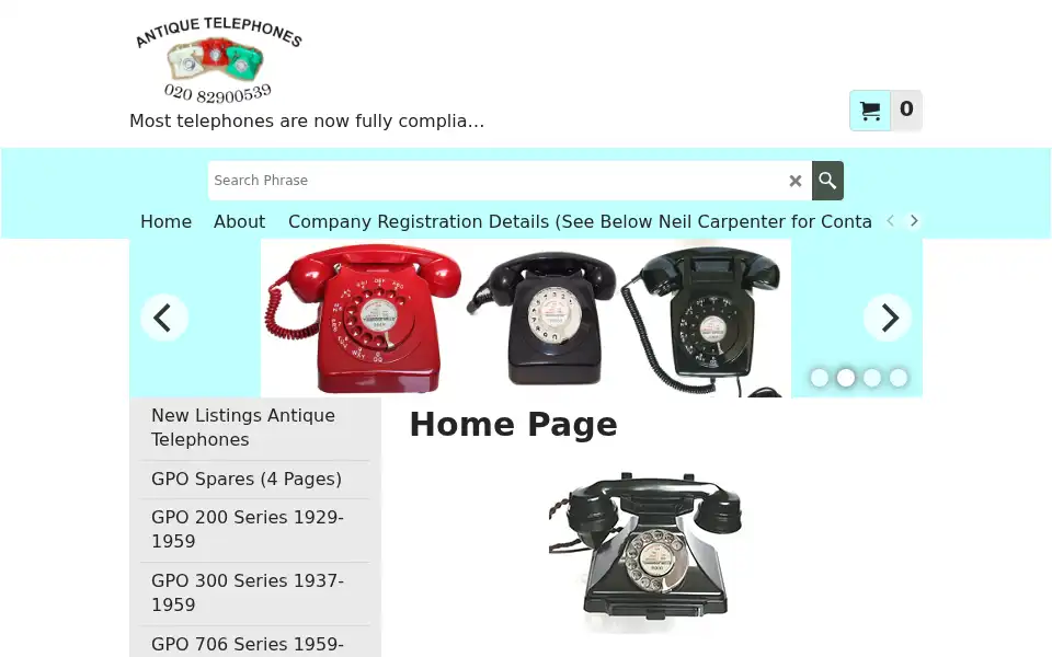 Screenshot of antiquetelephones.co.uk