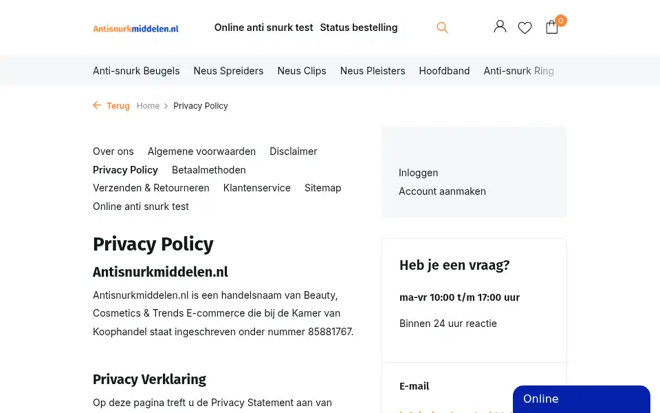 Screenshot of antisnurkmiddelen.nl