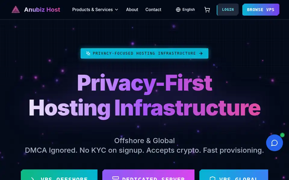 Screenshot of anubizhost.com