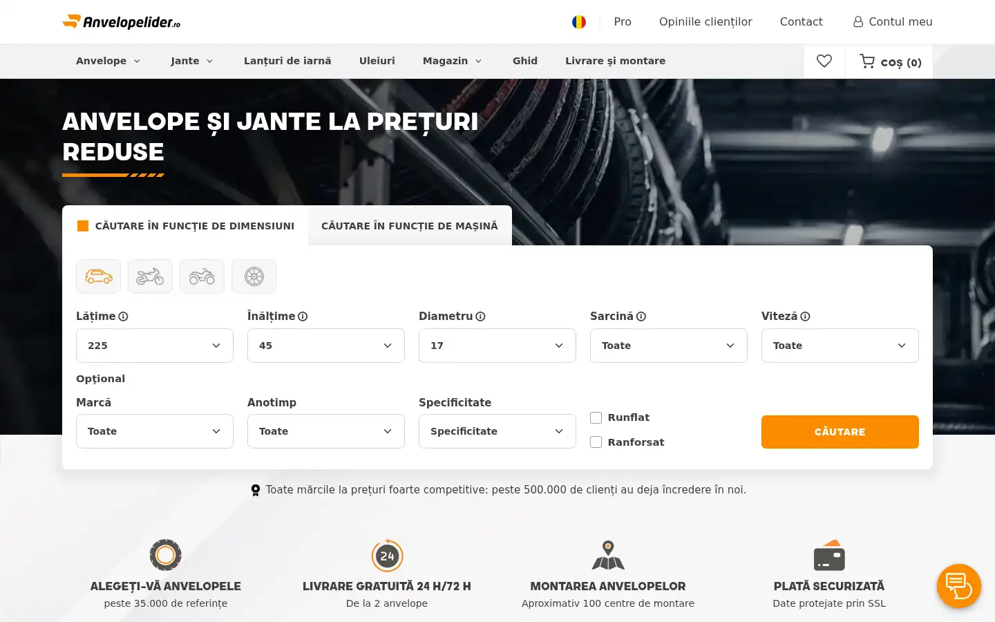 Screenshot of anvelopelider.ro