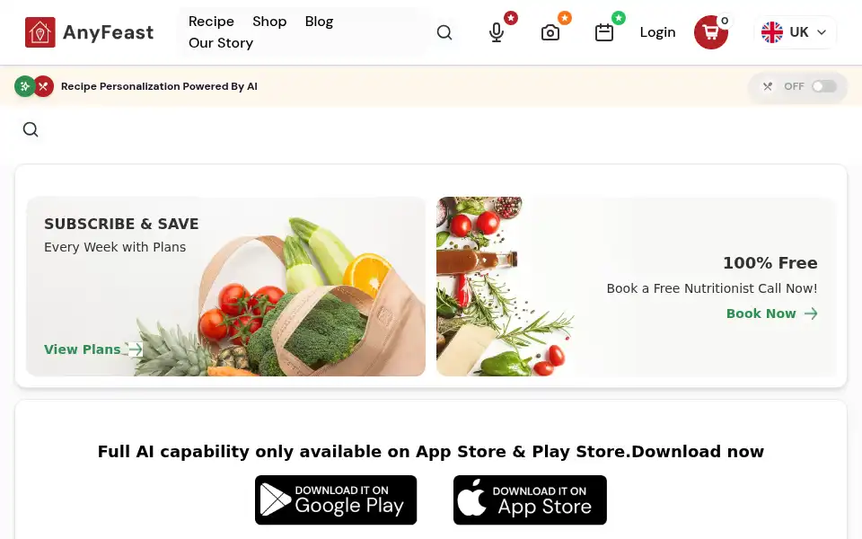 Screenshot of anyfeast.com